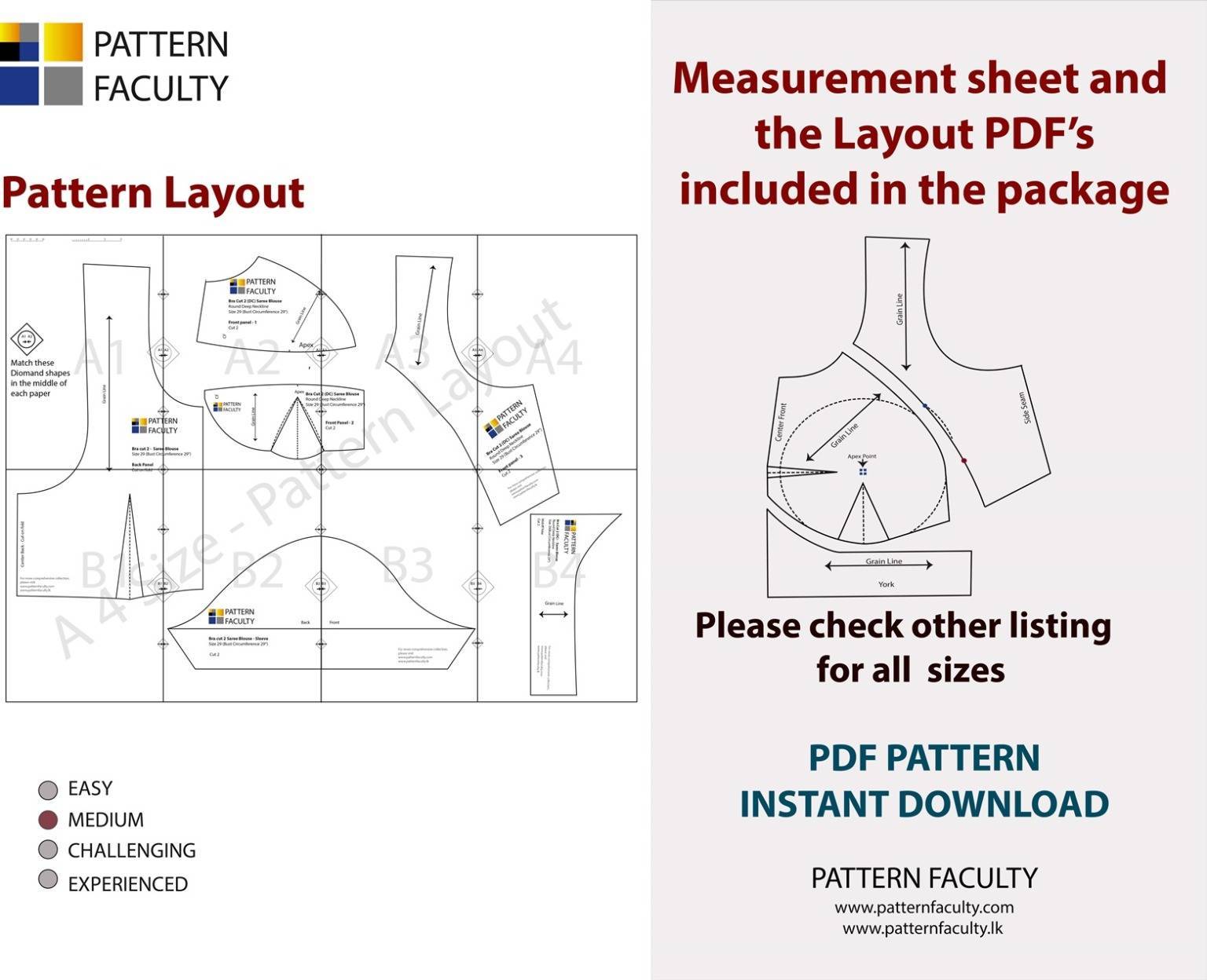 Saree Blouses Round Deep Neckline - Size 29 - 9 Styles Sari Blouses - Sabyasachi-Single Katori-Double Katori-Princess Line-Three Darted-Four Darted pdf Patterns-06
