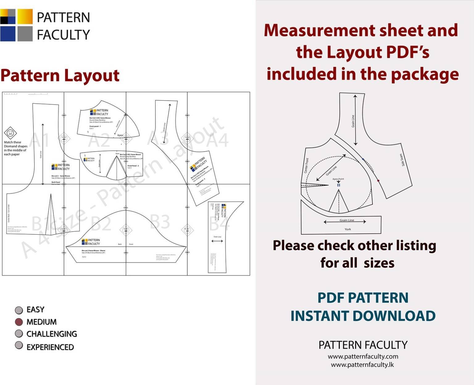 Saree Blouses Round Deep Neckline - Size 30 - 9 Styles Sari Blouses - Sabyasachi-Single Katori-Double Katori-Princess Line-Three Darted-Four Darted pdf Patterns-06