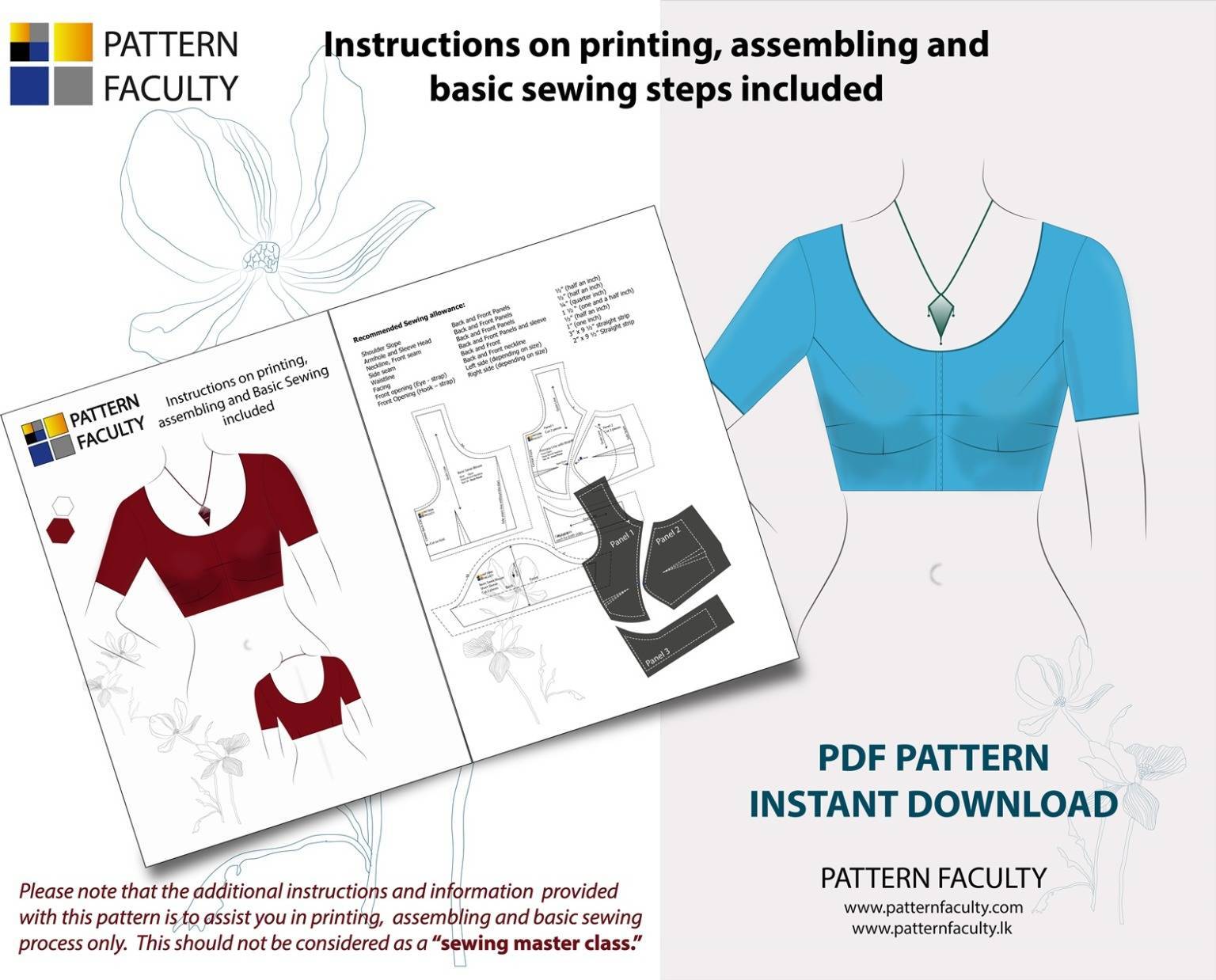 Saree Blouses Round Deep Neckline - Size 36 - 9 Styles Sari Blouses - Sabyasachi-Single Katori-Double Katori-Princess Line-Three Darted-Four Darted pdf Patterns-05