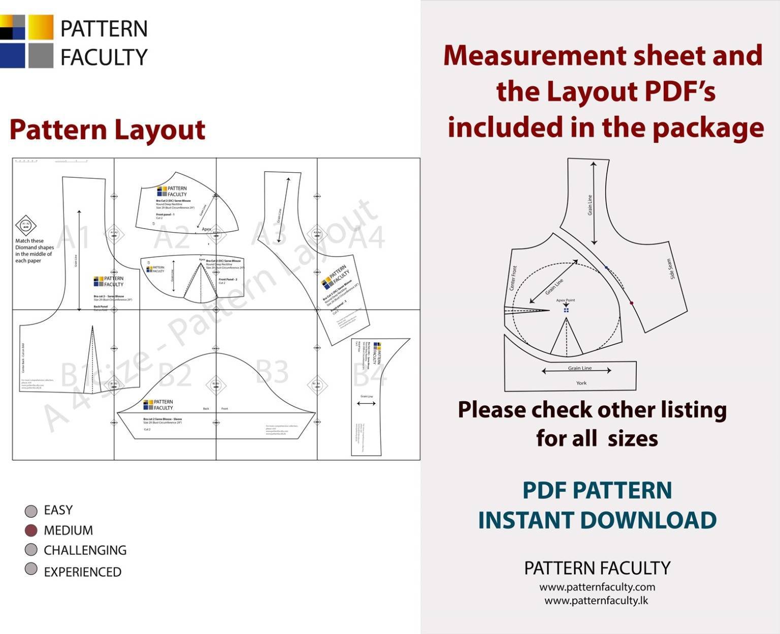 Saree Blouses Round Deep Neckline - Size 36 - 9 Styles Sari Blouses - Sabyasachi-Single Katori-Double Katori-Princess Line-Three Darted-Four Darted pdf Patterns-06