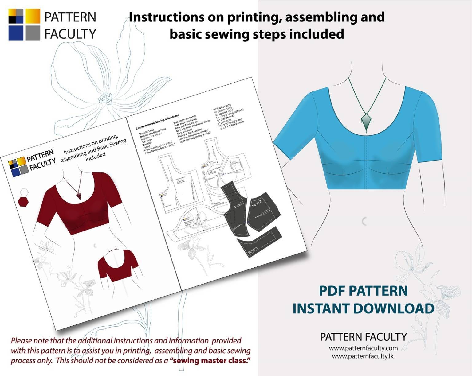 Saree Blouses Round Deep Neckline - Size 38 - 9 Styles Sari Blouses - Sabyasachi-Single Katori-Double Katori-Princess Line-Three Darted-Four Darted pdf Patterns-05