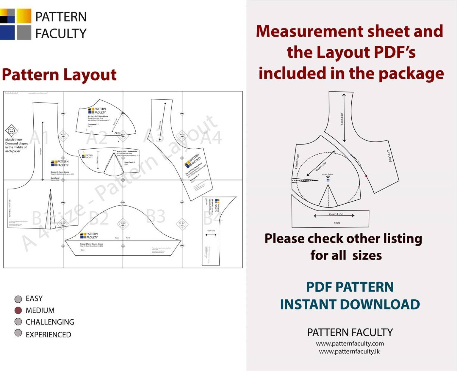 Saree Blouses Round Deep Neckline - Size 40 - 9 Styles Sari Blouses - Sabyasachi-Single Katori-Double Katori-Princess Line-Three Darted-Four Darted pdf Patterns-06