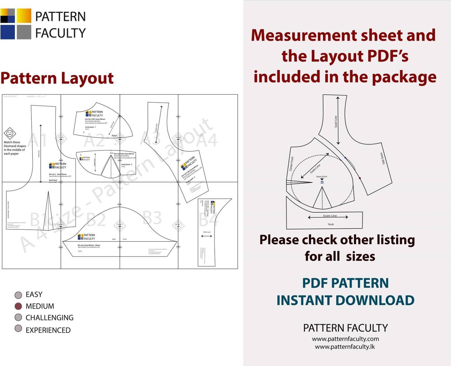 Saree Blouses Round Deep Neckline - Size 44 - 9 Styles Sari Blouses - Sabyasachi-Single Katori-Double Katori-Princess Line-Three Darted-Four Darted pdf Patterns-06
