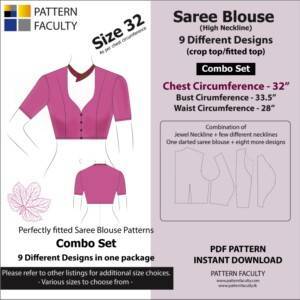 Saree Blouses - High Neckline 9 Different styles - cuts - Size 32