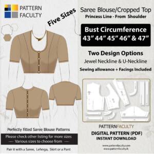 Saree Blouse High Neckline Sizes 43 to 47 Princess Line Shoulder One Design with two options Sizes Bust circumference 43, 44, 45, 46 and 47