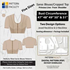 Saree Blouse High Neckline Sizes 47 to 51 Princess Line Shoulder One Design with two options Sizes Bust circumference 47, 48, 49, 50 and 51