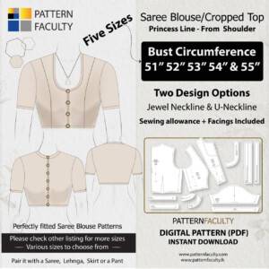 Saree Blouse High Neckline Sizes 51 to 55 Princess Line Shoulder One Design with two options Sizes Bust circumference 51, 52, 53, 54 and 55