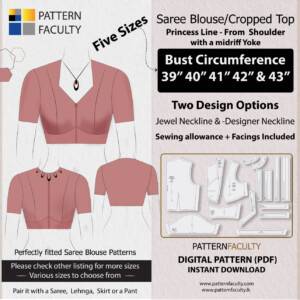 Saree Blouse High Neckline Size 39 to 43 Princess Line from Shoulder with Yoke One Design with two options Sizes Bust Circumference 39, 40, 41, 42 & 43