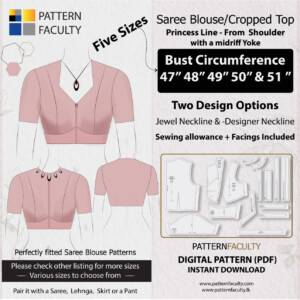 Saree Blouse High Neckline Size 47 to 51 Princess Line from Shoulder with Yoke One Design with two options Sizes Bust Circumference 47, 48, 49, 50 and 51